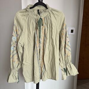Zara Embroidered Blouse in Light Green